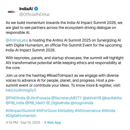 INDIAai post about Antino on X